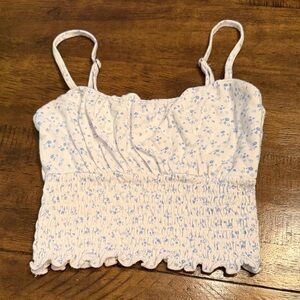 Hollister Light Blue Floral Smocked Crop Top